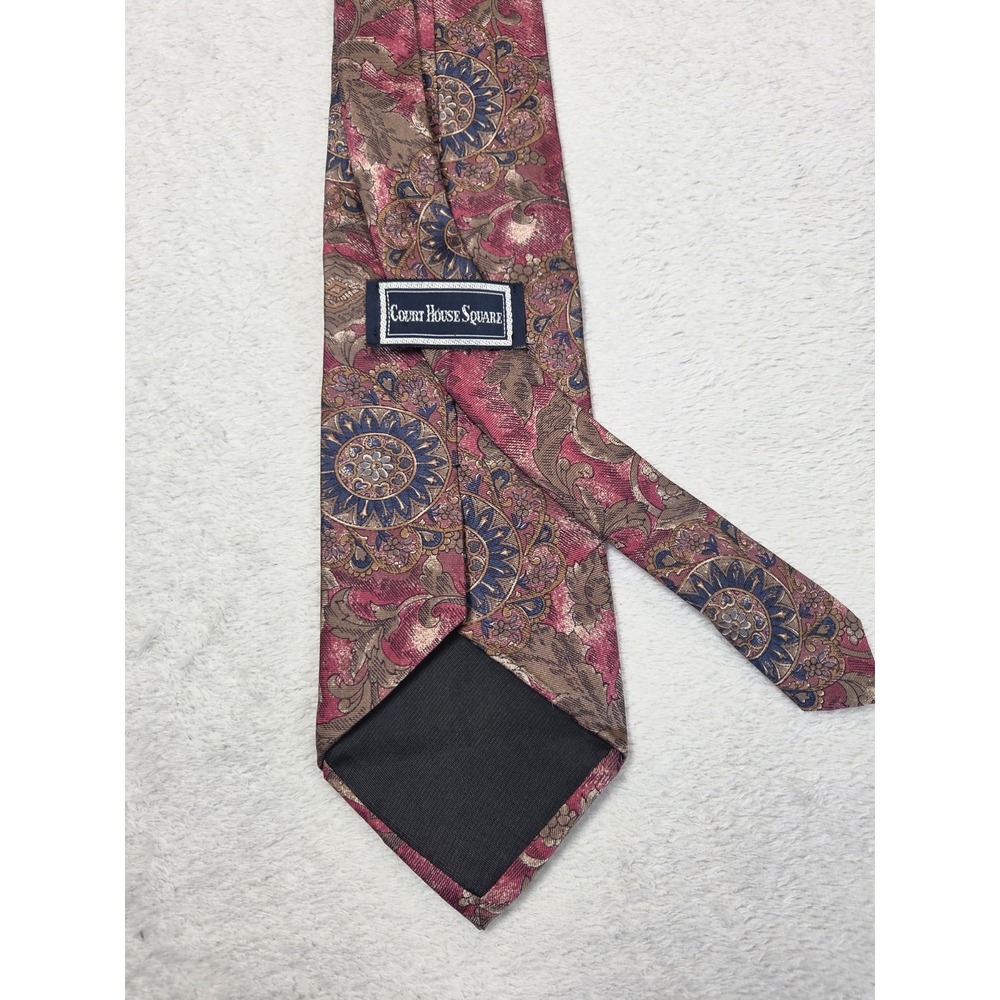 Vintage Silk Tie Burgundy Gold Blue Baroque Floral Necktie Mens Classic Ties